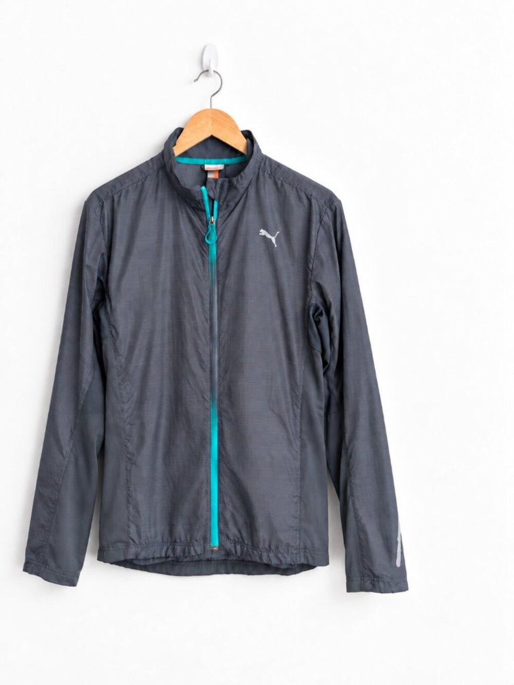 Puma NightCat Gray Teal Reflective Running Jacket Lightweight Activewear M